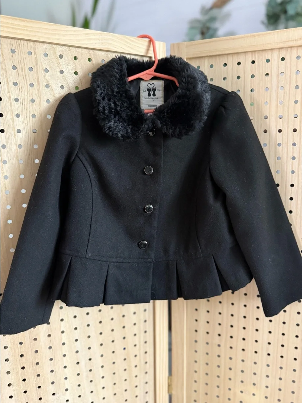 Gymboree Black Peacoat with Faux Fur Collar
